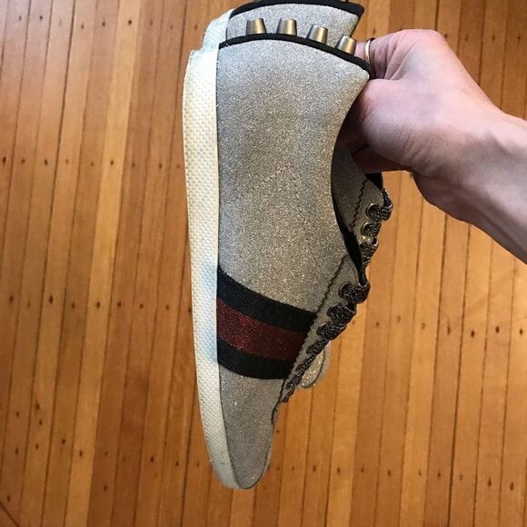 Gucci web silver sneakers size 7.5 - Picture 13 of 13